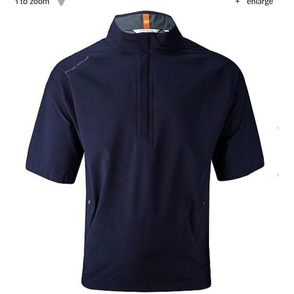 Peter Millar Shield Short Sleeve Golf Rain Shirt Blue Medium Crown Quarter Zip